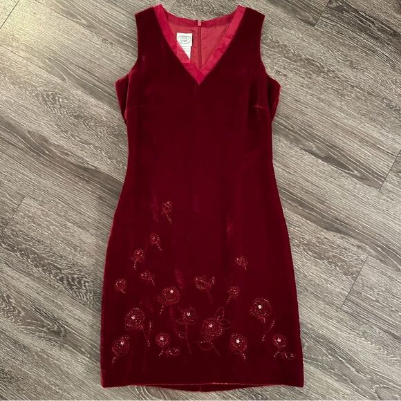 Laura Ashley Vintage Velvet Maroon Dress - Picture 1 of 10